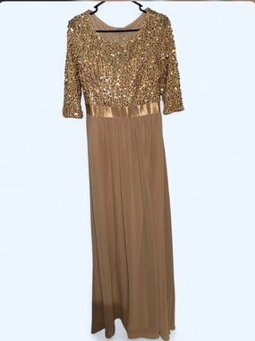 Ever Pretty Gold Sequin Bodice Long Sleeve Evening Gown